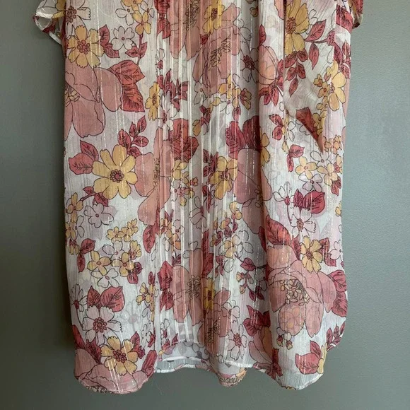VERONICA BEARD Dali Top Floral Silk Sz 6 Pink Metallic Tie Neck Sleeveless Bouse - Picture 5 of 14